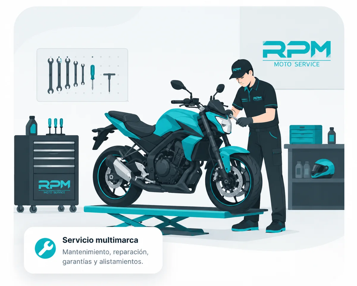 Taller RPM con técnico atendiendo una motocicleta